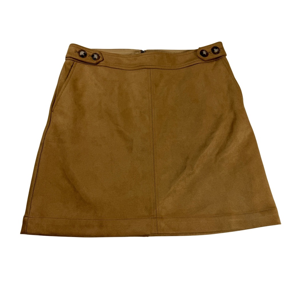 Loft Outlet Petite Camel Brown Faux Suede Mini Skirt Button Detail Size 10P